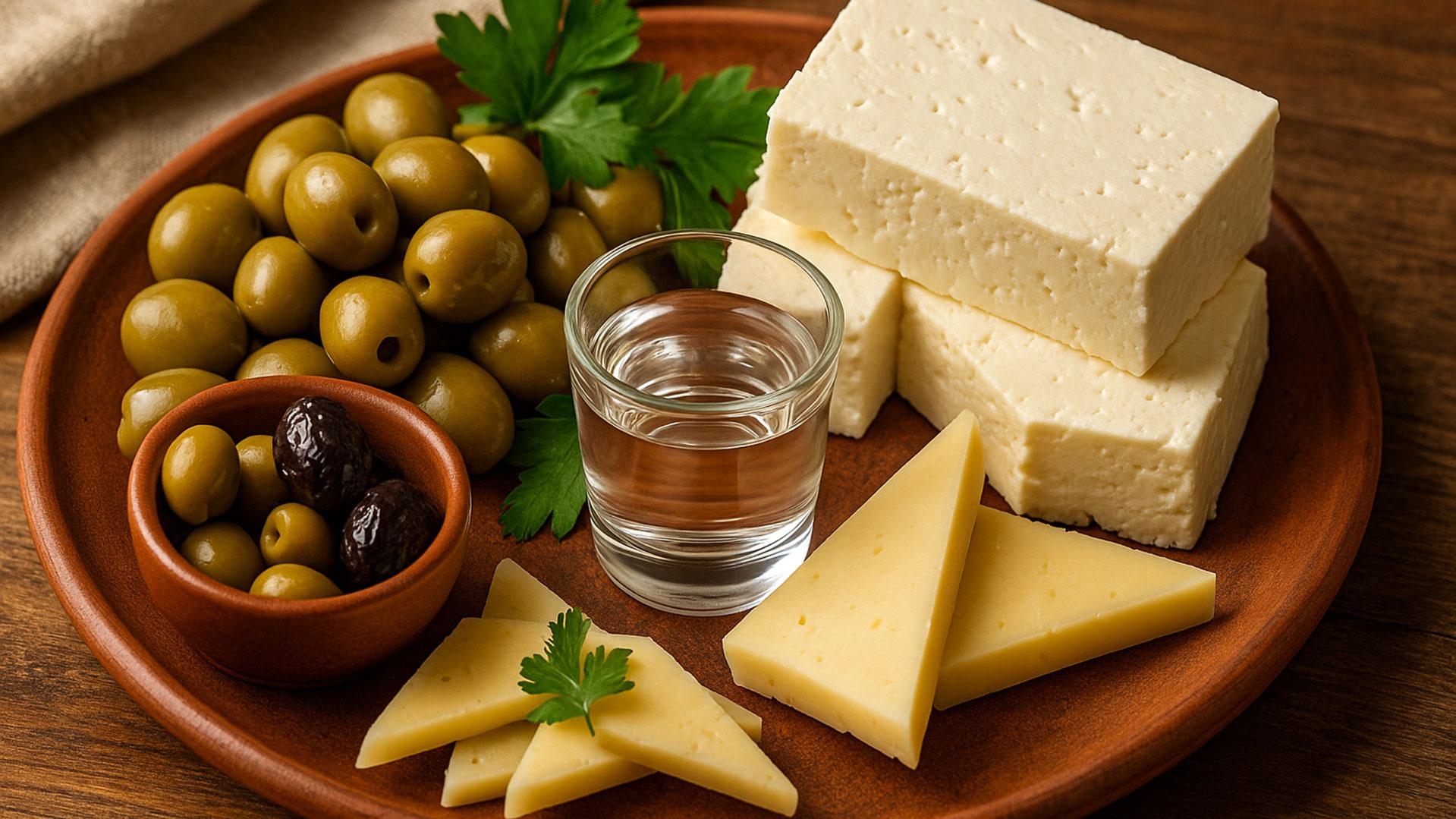 olives cheese and raki